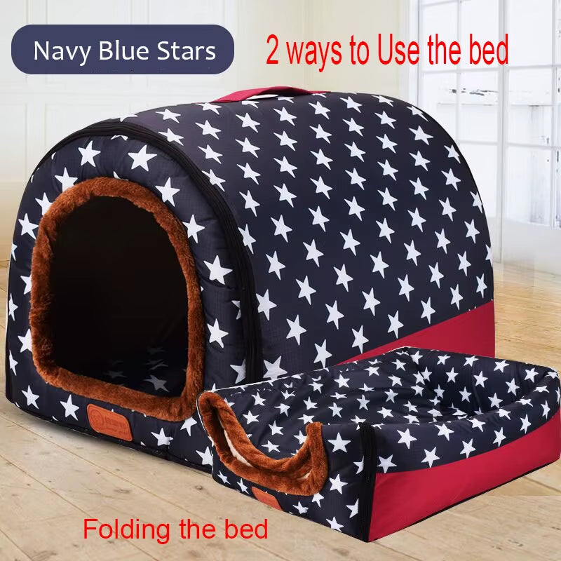 New Warm Dog House Comfortable Print Stars Kennel Mat for Pet Puppy Foldable Cat Sleeping Bed High Quality Pet Products